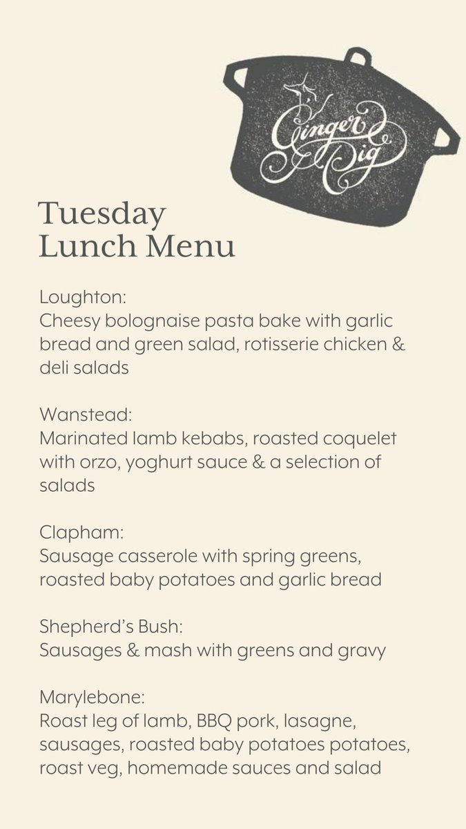 Tuesday’s lunch menu is sounding delicious…
