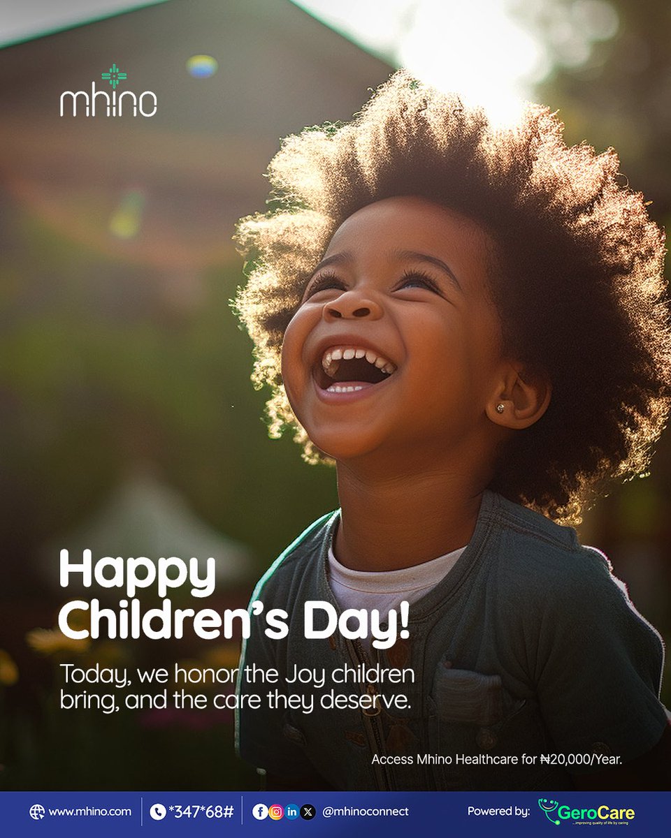 MhinoConnect's tweet photo. Happy #ChildrensDay! 🎉
Let’s take our children’s health seriously — that little cough, that quiet moment, that “I don’t feel good.”
They matter. Their health matters.
Mhino is here to make sure every child gets the care they deserve. 💚
#MhinoCares #HealthyKids https://t.co/QROVBjYD2l