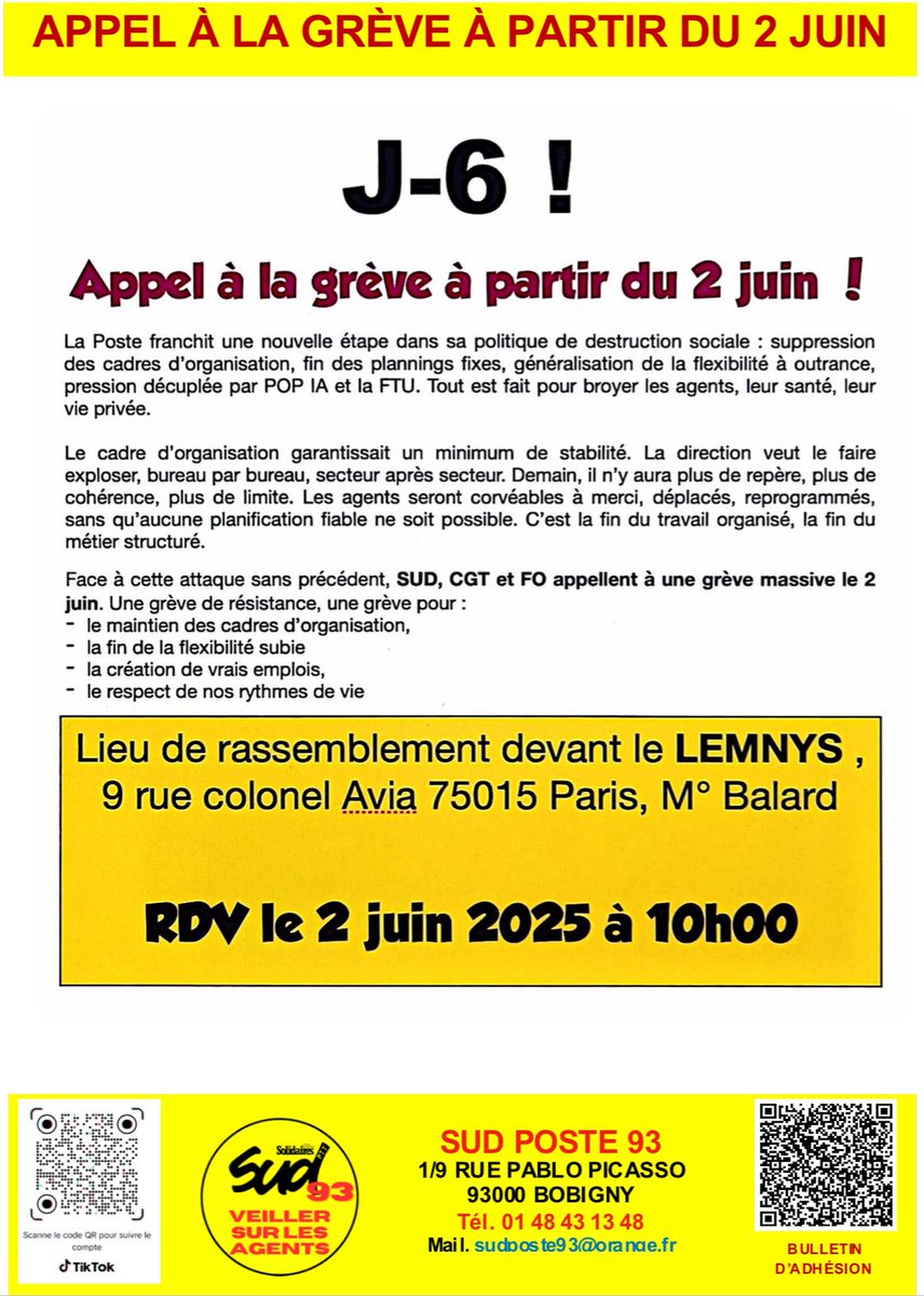 APPEL À LA GRÈVE À PARTIR DU 2 JUIN !