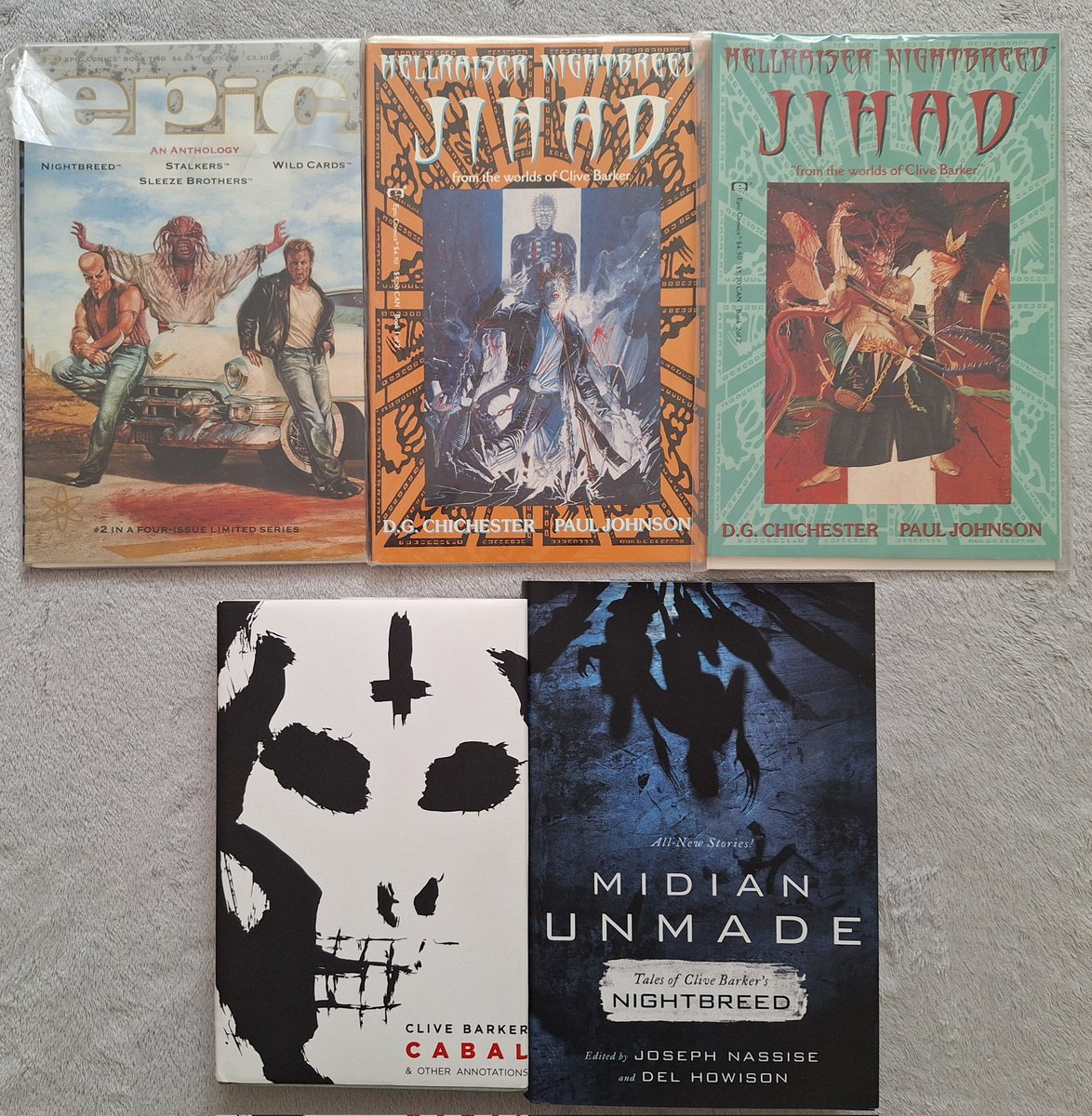 I think I'm about to dive into the world of Nightbreed.

Cabal
Epic Nightbreed 1-25
Jihad 1 &amp; 2
Boom Nightbreed 1-12
Midian Unmade

"All things are true. God's an Astronaut. Oz is Over the Rainbow, and Midian is where the monsters live."
