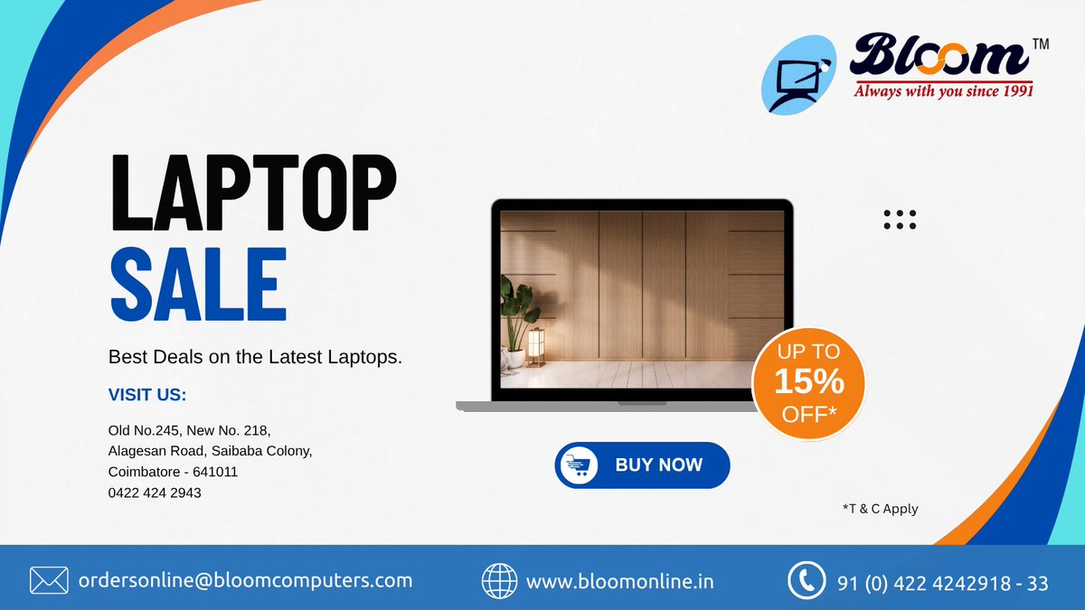 bloomcomputers's tweet image. 🔥 Laptop Sale Alert! 🔥
Upgrade your tech game with the latest laptops at unbeatable prices. #laptopdeals

💥 Enjoy up to 15% OFF on select models!

🛒 Visit us or shop online – Don’t miss out on the best deals!

📍 Bloom Electronics, Saibaba Colony, Coimbatore
📞 0422 424 2943