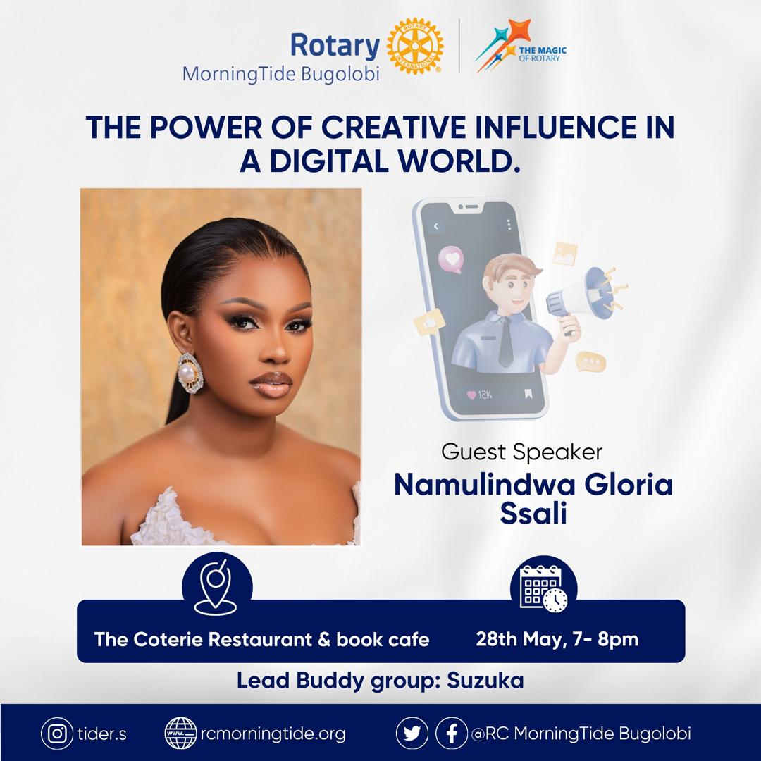 #Tiders (@rcmorningtide) on Twitter photo Leveraging creative influence in a Digital World with <a href="/NamulindwaGlor1/">Namulindwa Gloria</a>, 28th/05/'25, 7-8pm, <a href="/CoterieBookCafe/">The Coterie Book Cafe</a>. <a href="/najjerarotary/">Rotary Club of Najjeera - D9213</a> <a href="/RKitante/">Rotary Club of Kitante</a> <a href="/RotaryKlaCity/">Rotary Club of Kampala City</a> <a href="/KampalaMetro/">Rotary Kampala Metropolitan-D9213</a> <a href="/RCKla7Hills/">Rotary Club of Kampala 7 Hills</a> <a href="/RCkasangati/">Rotary Club of Kasangati</a> <a href="/easy_ivan/">Ivan Mutibwa</a> <a href="/RCKSI/">Rotary Club of Kampala Ssese Islands</a> <a href="/rcklalifestars/">Rotary Club Kampala Life Stars</a> <a href="/RotaryKlaCity/">Rotary Club of Kampala City</a> <a href="/rcnakawa/">rcnakawa</a> <a href="/RCUpperKololo/">Rotary Club of Upper Kololo</a> <a href="/smike311/">OneMic</a> Leveraging creative influence in a Digital World with <a href="/NamulindwaGlor1/">Namulindwa Gloria</a>, 28th/05/'25, 7-8pm, <a href="/CoterieBookCafe/">The Coterie Book Cafe</a>. <a href="/najjerarotary/">Rotary Club of Najjeera - D9213</a> <a href="/RKitante/">Rotary Club of Kitante</a> <a href="/RotaryKlaCity/">Rotary Club of Kampala City</a> <a href="/KampalaMetro/">Rotary Kampala Metropolitan-D9213</a> <a href="/RCKla7Hills/">Rotary Club of Kampala 7 Hills</a> <a href="/RCkasangati/">Rotary Club of Kasangati</a> <a href="/easy_ivan/">Ivan Mutibwa</a> <a href="/RCKSI/">Rotary Club of Kampala Ssese Islands</a> <a href="/rcklalifestars/">Rotary Club Kampala Life Stars</a> <a href="/RotaryKlaCity/">Rotary Club of Kampala City</a> <a href="/rcnakawa/">rcnakawa</a> <a href="/RCUpperKololo/">Rotary Club of Upper Kololo</a> <a href="/smike311/">OneMic</a>