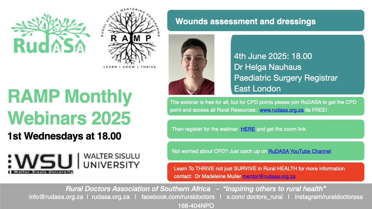 RAMP Monthly webinar: June. Register in advance for this meeting:
us06web.zoom.us/meeting/regist… 
#rudasa #ruraldoctors #woundcare #RAMP2025