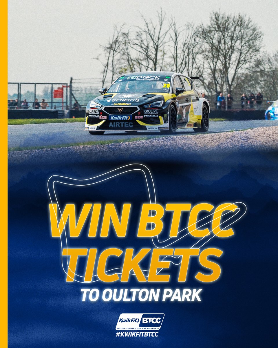 Kwik_Fit's tweet photo. 🔥BTCC TICKET GIVEAWAY : OULTON PARK EDITION🔥

We've got 4 tickets to giveaway to the entire race weekend at Oulton Park - and you could be trackside! 🏎️💨

Enter by:
❤️Liking this post
🤘Comment your race day mate below

@BTCC #BTCC #OultonPark https://t.co/YOuTOR1hWR