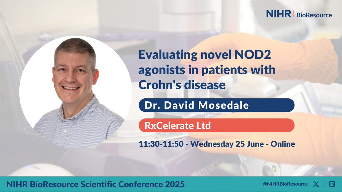 Dr. David Mosedale from <a href="/RxCelerate/">RxCelerate</a> will be a guest speaker at our #ScientificConference on 25 June. 

Don't miss his presentation discussing his work surrounding patients with Crohn's Disease. 

Reserve your spot now: registration.crowdcomms.com/bioresource2025
