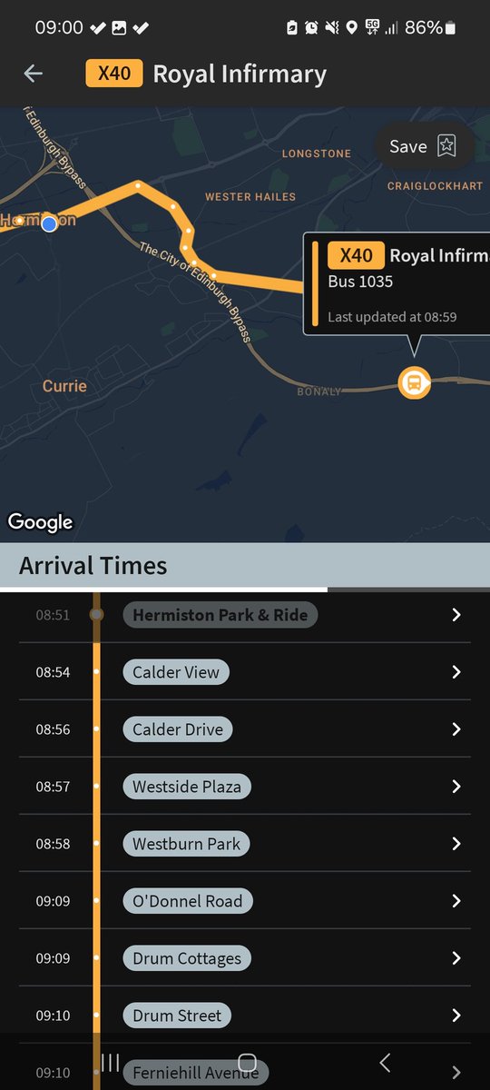 ScienceSaz's tweet photo. Hi @on_lothianbuses, any reason why the x40 that was already 40 minutes late seems to have completely breezed past the hermiston park and ride stop and is now on the bypass? I've been here since 8.10 so definitely didn't miss it https://t.co/og8Wxlm0vW