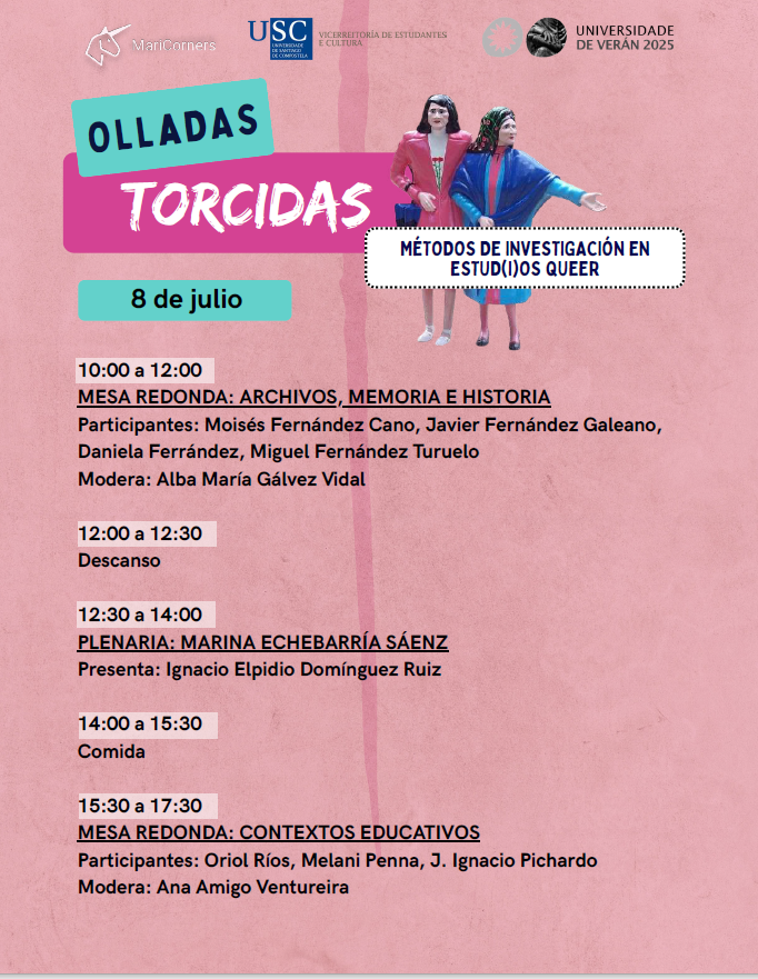 Miradas torcidas: métodos de investigación en estud(i)os Queer by <a href="/MariCorners/">MariCorners</a> 
📅7-11 de Julio 2025
📍 <a href="/UniversidadeUSC/">USC</a> 
👉shorturl.at/3vqPN