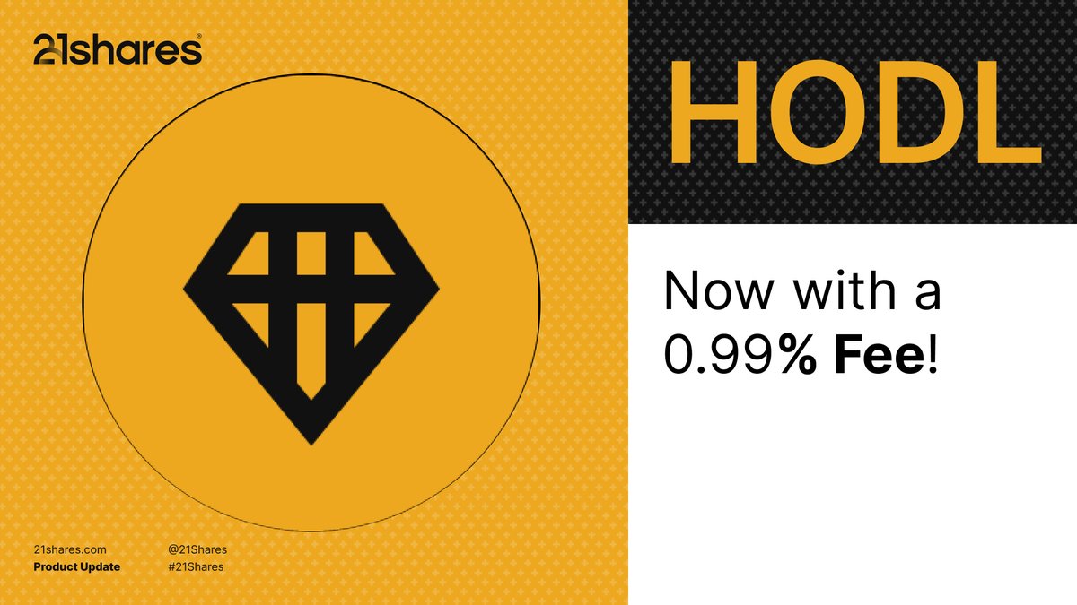 We just dropped the fee on HODL to 0.99% 🔥 HODL is the first physically  backed crypto basket ETP in Europe—with over 6 years of proven performance.  It offers diversified exposure to