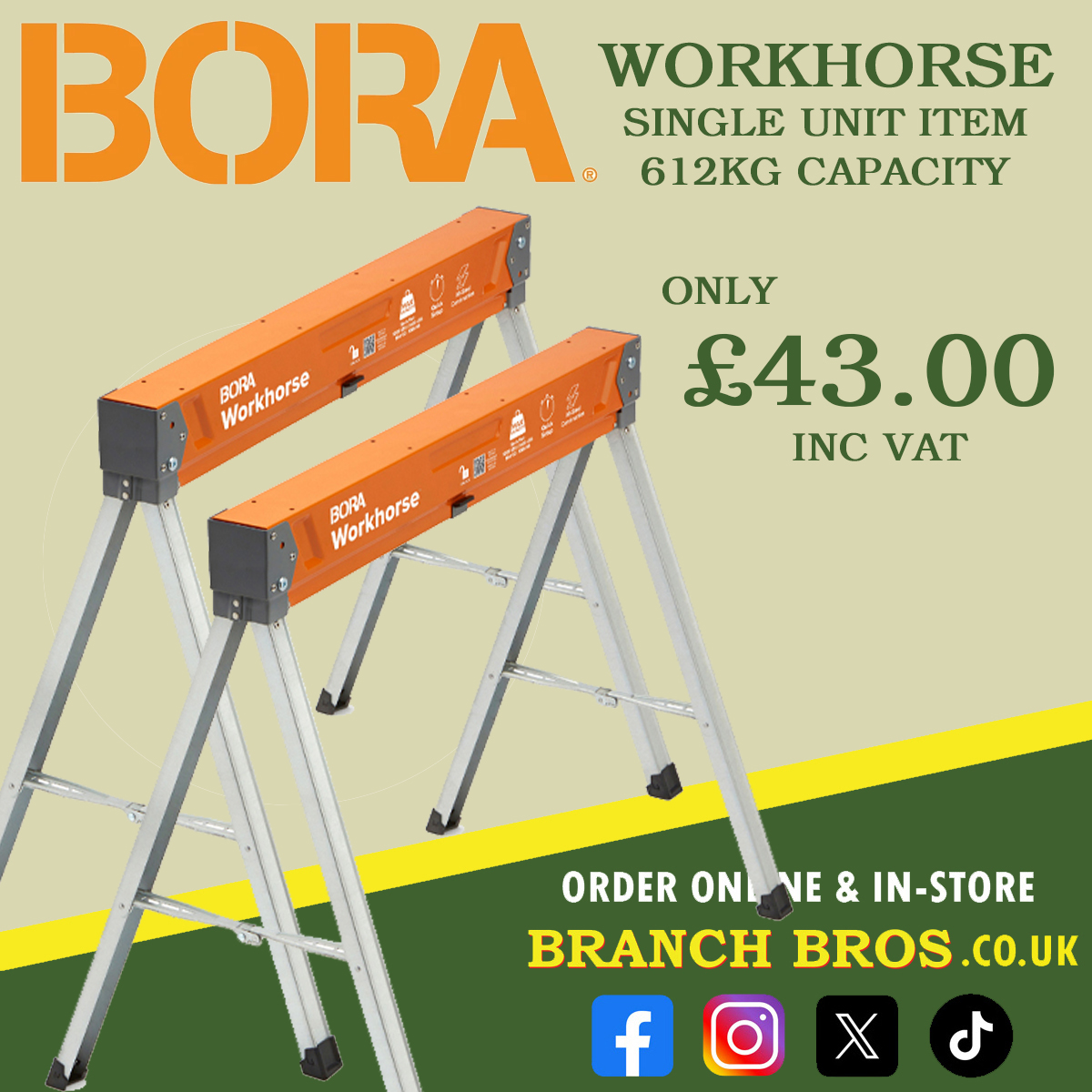 The all-new BORA Workhorse is built to undertake any task on the job site. Its durable steel construction is designed to withstand and thrive in the rugged job site environment.

Order Online or In-Store Today!