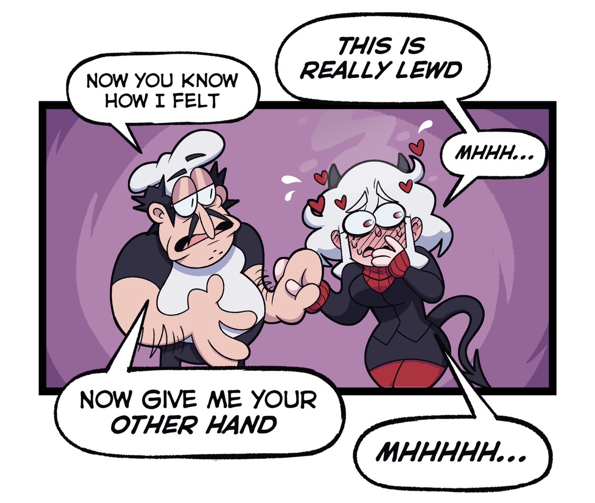 PIZZATAKERGUY's tweet photo. I just realized I’ve barely drawn Peppino and Modeus smooching, so I made this comic to continue the story from the last one haha

#pizzatower #Helltaker #pizzataker https://t.co/Tlqe7xk6Of