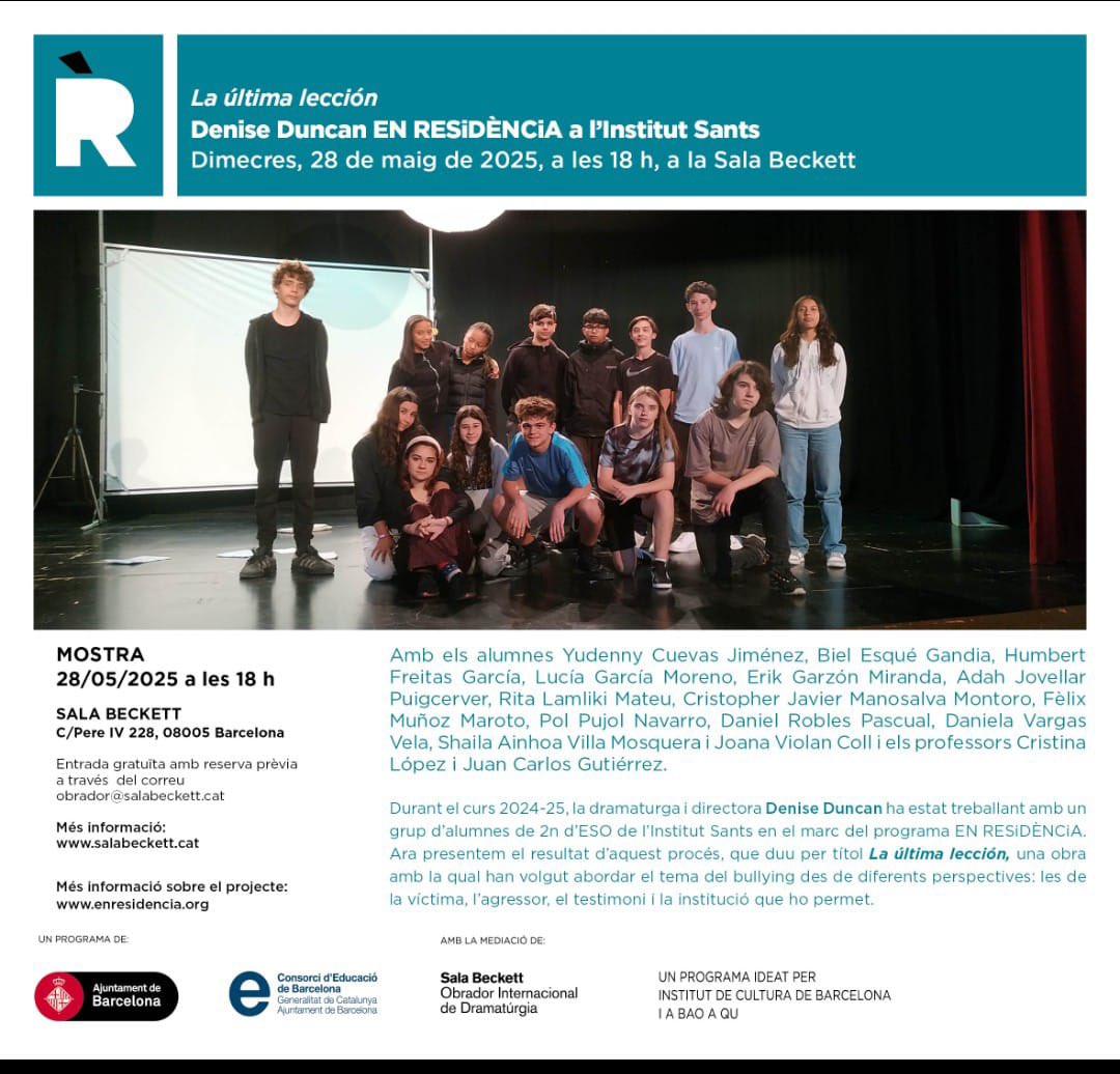 Demà a la <a href="/salabeckett/">Sala Beckett</a> ! #EnResidència #projectes #ESO
