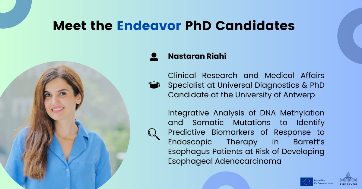 EndeavorEU's tweet photo. Meet the Endeavor PhD students! 💥

👀Happy to introduce Nastaran Riahi, PhD candidate at Antwerp University.

🔍 Nastaran will analyze cfDNA from Endeavor blood samples using targeted methylation sequencing and integrate these results with tissue mutation data.

#HorizonEU #PhD https://t.co/qsuqQ1HZre