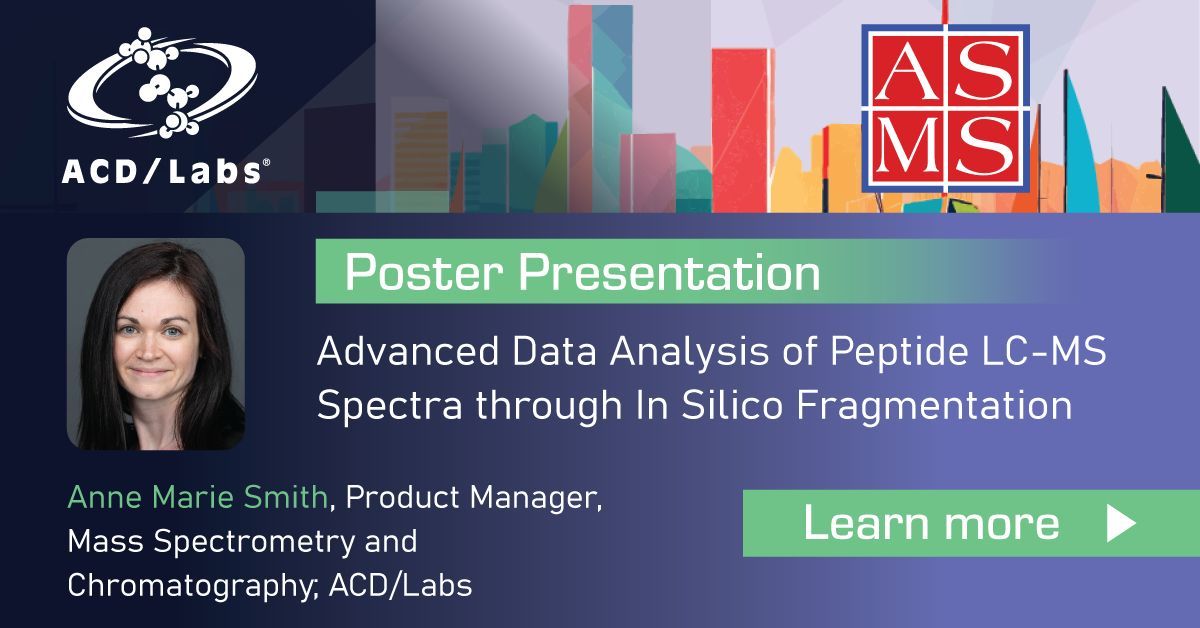 Join ACD/Labs at #ASMS2025 from June 1-5 in Baltimore! Meet Katherine Lewis and Katarina Paskaruk at booth #412. Don’t miss Anne Marie’s poster presentation on advanced peptide LC-MS analysis via in silico fragmentation on June 3. More details: buff.ly/3sERhHu