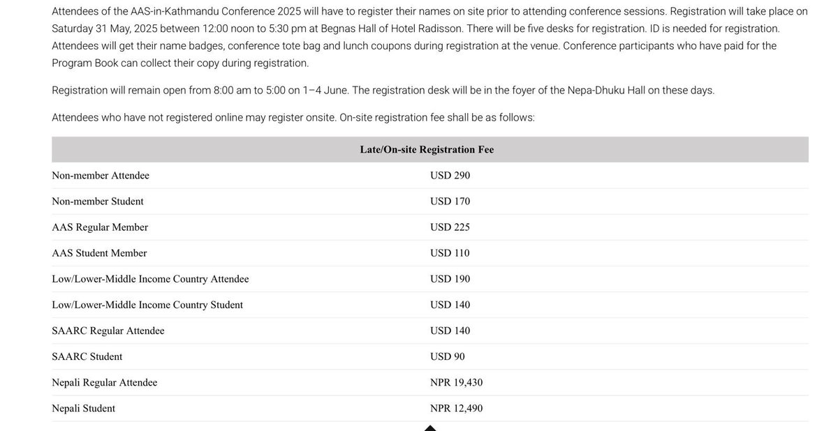 dangalsuj's tweet photo. AAS in Asia (Kathmandu) 2025 takes up the “critical and necessary task of Reframing Asia”.Just learned that registration fee to attend this conference is NPR 12,490 for Nepali students. @AASAsianStudies  how out of touch must you be to imagine that a Nepali student can afford it. https://t.co/nKY3Oj6dJT