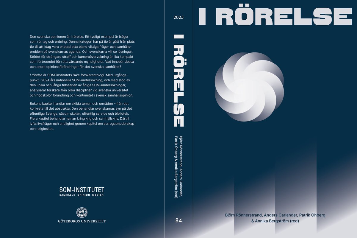 Imorgon onsdag släpps "I rörelse" - den nya forskarantologin från SOM-institutet! Boken innehåller 29 kapitel om vad vi i Sverige tycker och tänker just nu, hur vi lever våra liv och hur detta förändrats över tid. Imorgon bitti kan du läsa alla kapitel på gu.se/som-institutet…