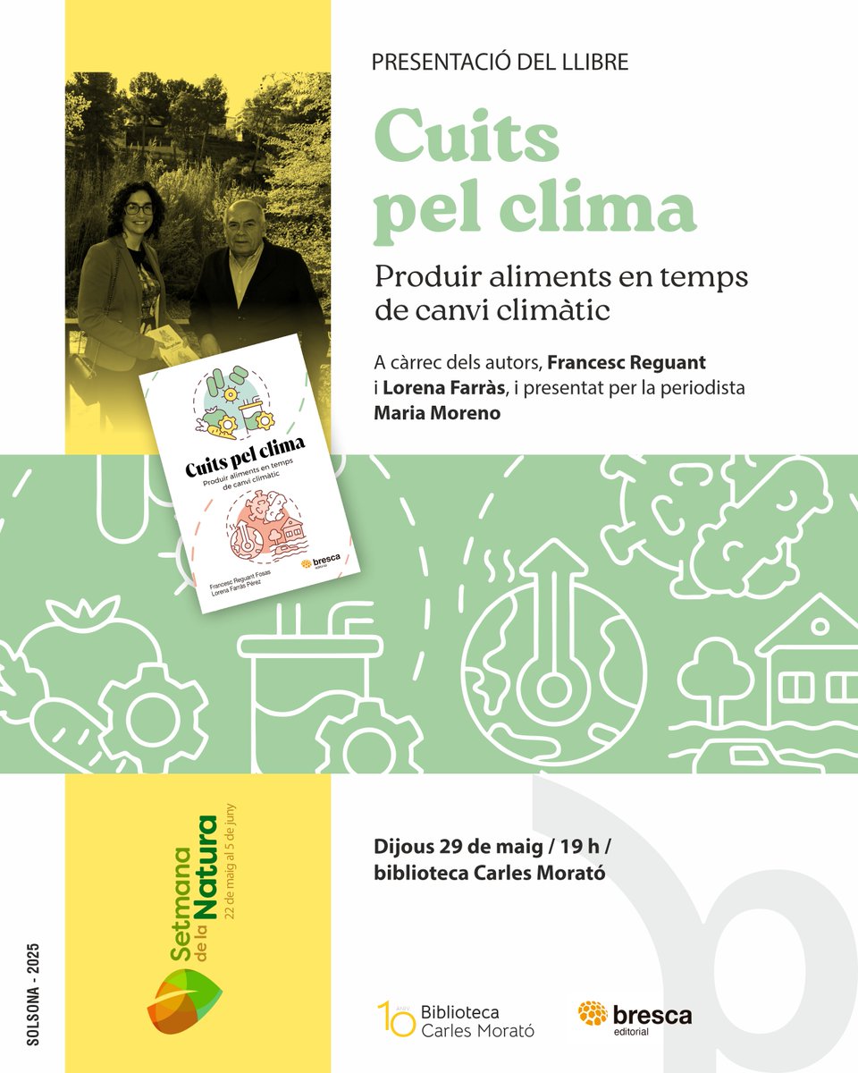 La @bibliosolsona s’adhereix a la #SetmanaNatura amb la presentació del llibre ‘Cuits pel clima’. 

Francesc Reguant i Lorena Farràs (<a href="/Lfarras/">Lorena Farràs Pérez</a>) exposen el seu estudi aquest dijous en conversa amb la periodista <a href="/MariaMurenu/">Maria Murenu</a> 

#Solsona
ℹ️ tuit.cat/nea6r