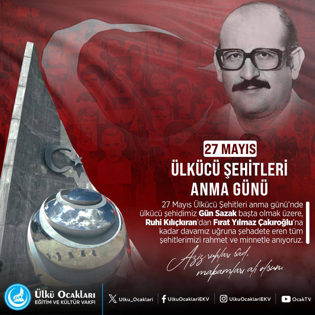 Şehadetleriyle davamıza yön veren, imanlarıyla Türk milletine umut olan Ülkücü Şehitlerimiz; yalnızca birer isim değil, birer ülkü, birer duruş, birer diriliş nişanesidir.

Onlar, “Ölürsem şehit, kalırsam gazi” diyerek yürüdükleri bu kutlu yolda; vatanı, milleti ve inandıkları