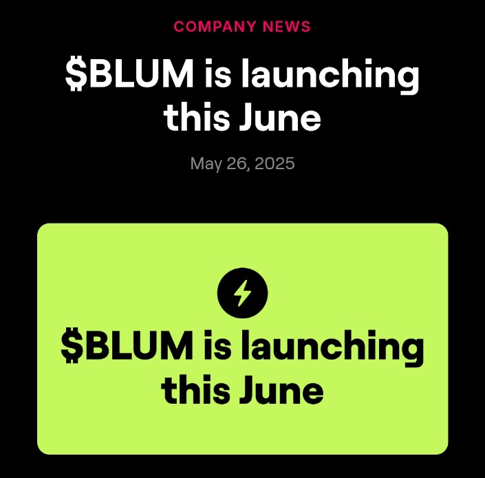 Blum finally announced launching Token this June;

 With 440k real traders, $70M+ trading volume, 340k tokens launched and 1,000 tokens migrated to DEX

WHAT DO YOU EXPECT????

#Coinbelievers