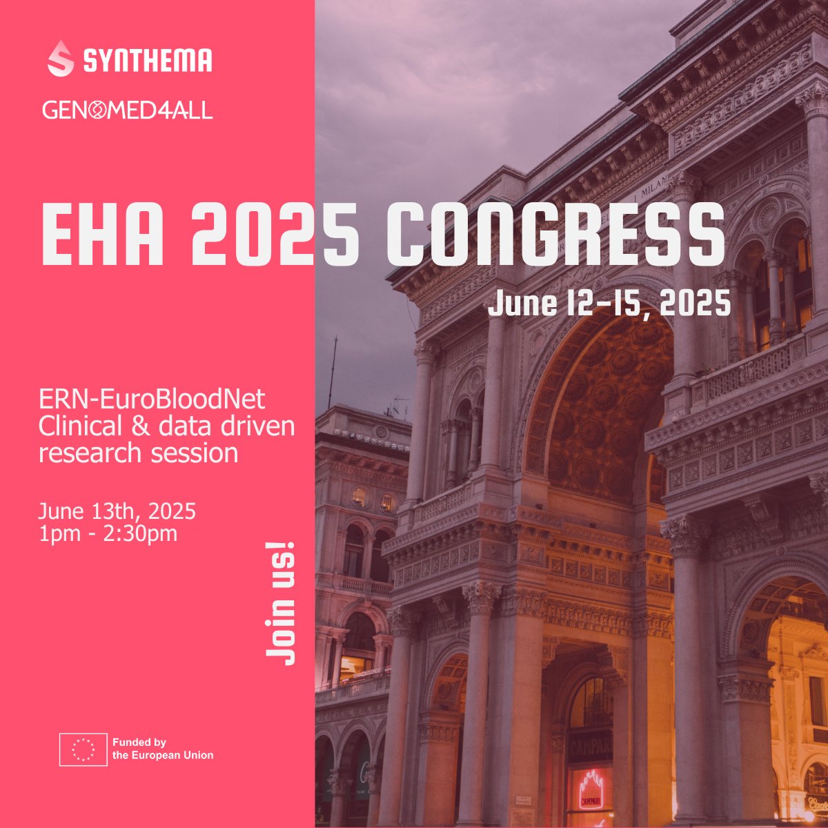 SYNTHEMA (@synthema_eu) on Twitter photo #SYNTHEMA & <a href="/genomed4all/">GenoMed4All</a> will be at #EHA2025 in Milan! Join us on June 13 for the Clinical & Data-Driven Research session by <a href="/ERNEuroBloodNet/">ERN EuroBloodNet</a>, where partners will share insights on AI, data anonymisation & synthetic data for rare blood diseases.
👉Agenda: bit.ly/4dEGoMm #SYNTHEMA & <a href="/genomed4all/">GenoMed4All</a> will be at #EHA2025 in Milan! Join us on June 13 for the Clinical & Data-Driven Research session by <a href="/ERNEuroBloodNet/">ERN EuroBloodNet</a>, where partners will share insights on AI, data anonymisation & synthetic data for rare blood diseases.
👉Agenda: bit.ly/4dEGoMm