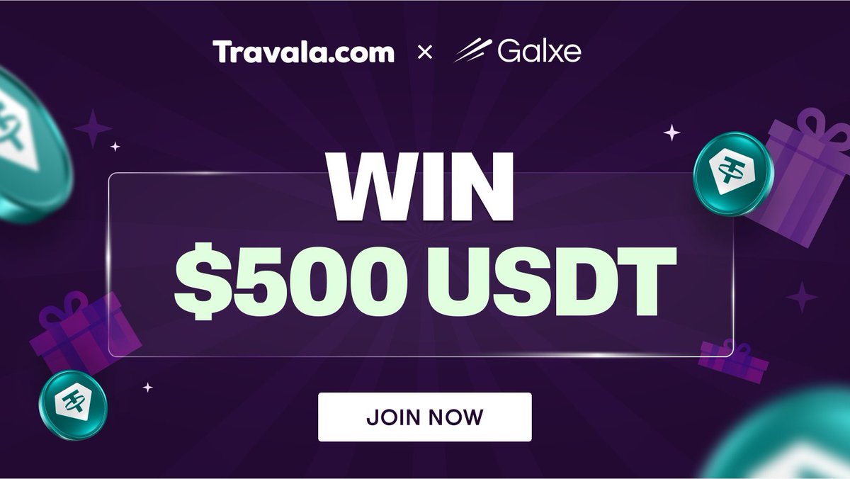 Travala.com 🏨 ✈️ (@travalacom) on Twitter photo 📢 Join the Giveaway! ✈️
🔹 $500 USDT prize pool
🔹 10 winners – $50 each
🔹 Just 1 simple task!
Complete the quest & WIN 👉
app.galxe.com/quest/Travala/…
Live now on <a href="/GalxeQuest/">Galxe Quest</a> ✨ Don’t miss your chance to travel with crypto ✈️ 📢 Join the Giveaway! ✈️
🔹 $500 USDT prize pool
🔹 10 winners – $50 each
🔹 Just 1 simple task!
Complete the quest & WIN 👉
app.galxe.com/quest/Travala/…
Live now on <a href="/GalxeQuest/">Galxe Quest</a> ✨ Don’t miss your chance to travel with crypto ✈️