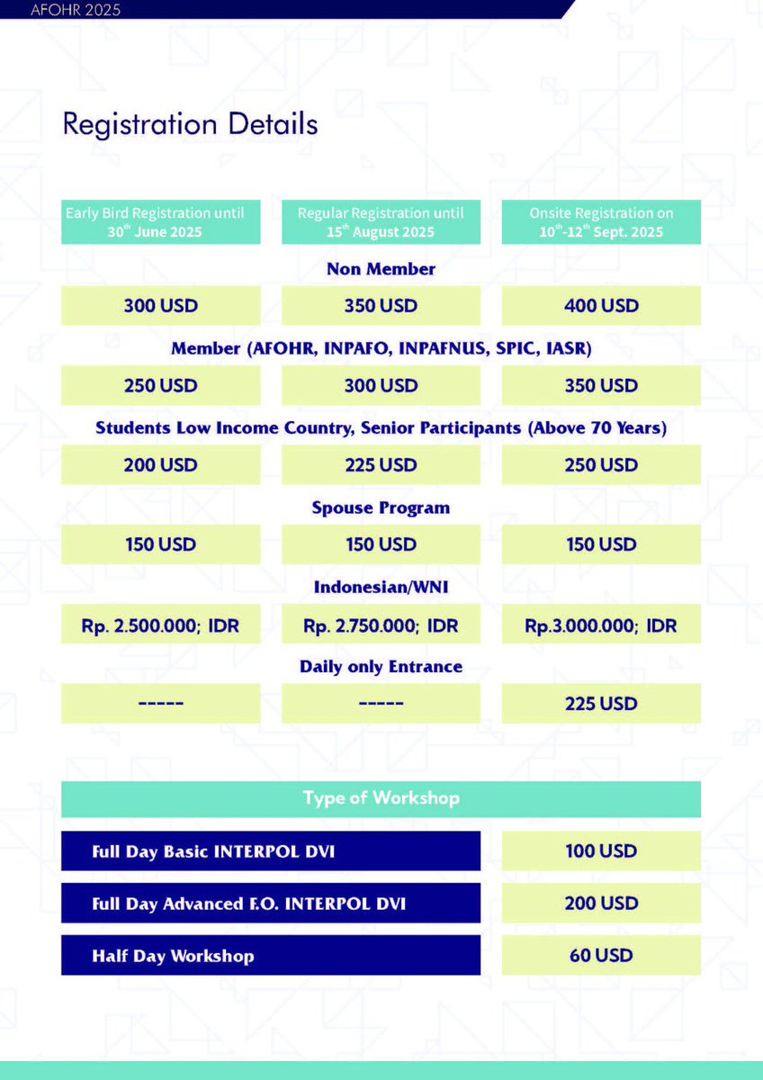 Join us in Bali, 8-12 September 2025, if you feel called to give more than you take in forensics 

#afohr2025bali 
#afohr 
#humanrights 
#forensicodontology