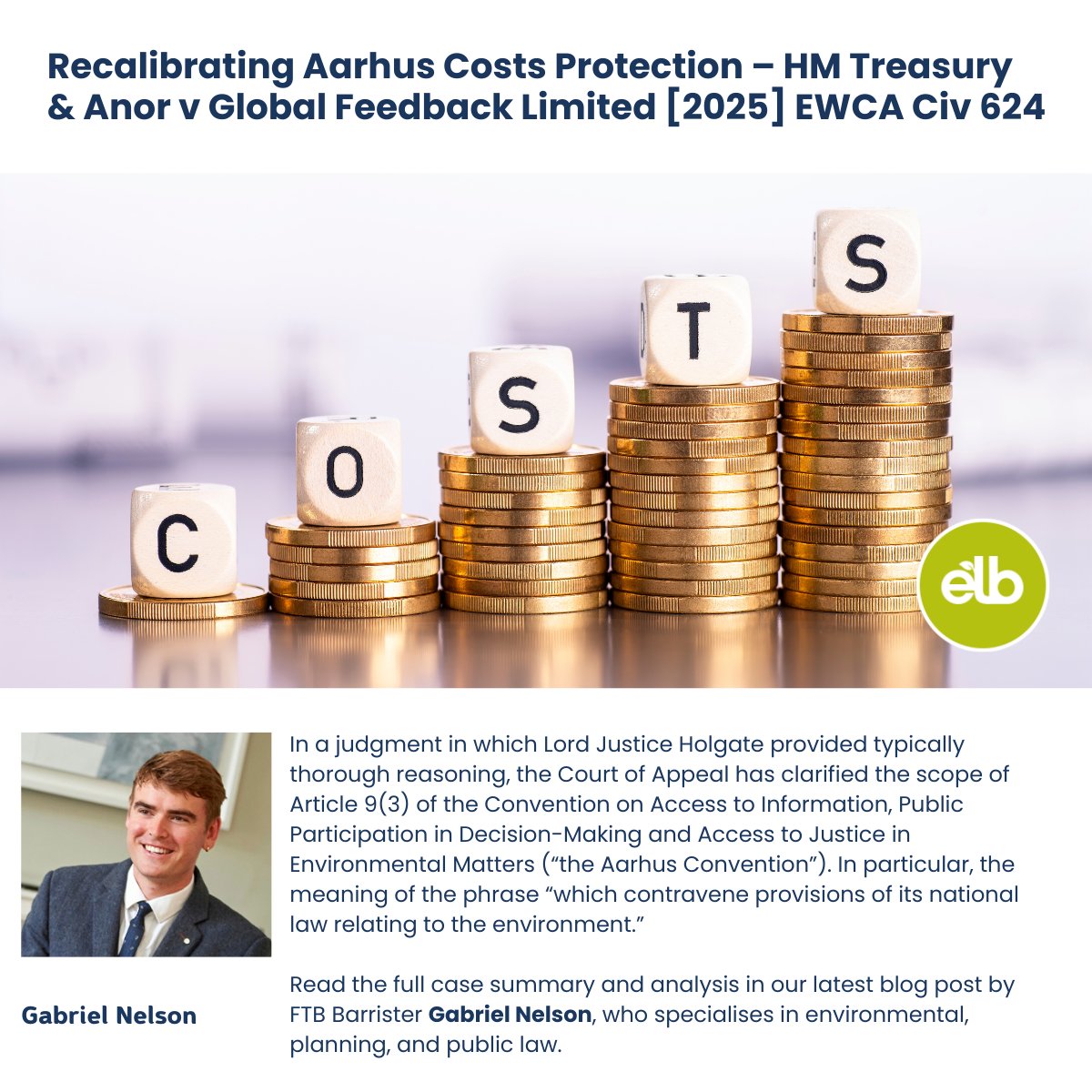 EnvLaw_Blog's tweet image. New from the Court of Appeal: key judgment on Article 9(3) of the Aarhus Convention and CPR 46.24 in HM Treasury v Global Feedback Ltd [2025] EWCA Civ 624.
Read the full case summary and analysis here: lnkd.in/e_XmdCDi
Subscribe to #ELB: lnkd.in/eX6CStUw