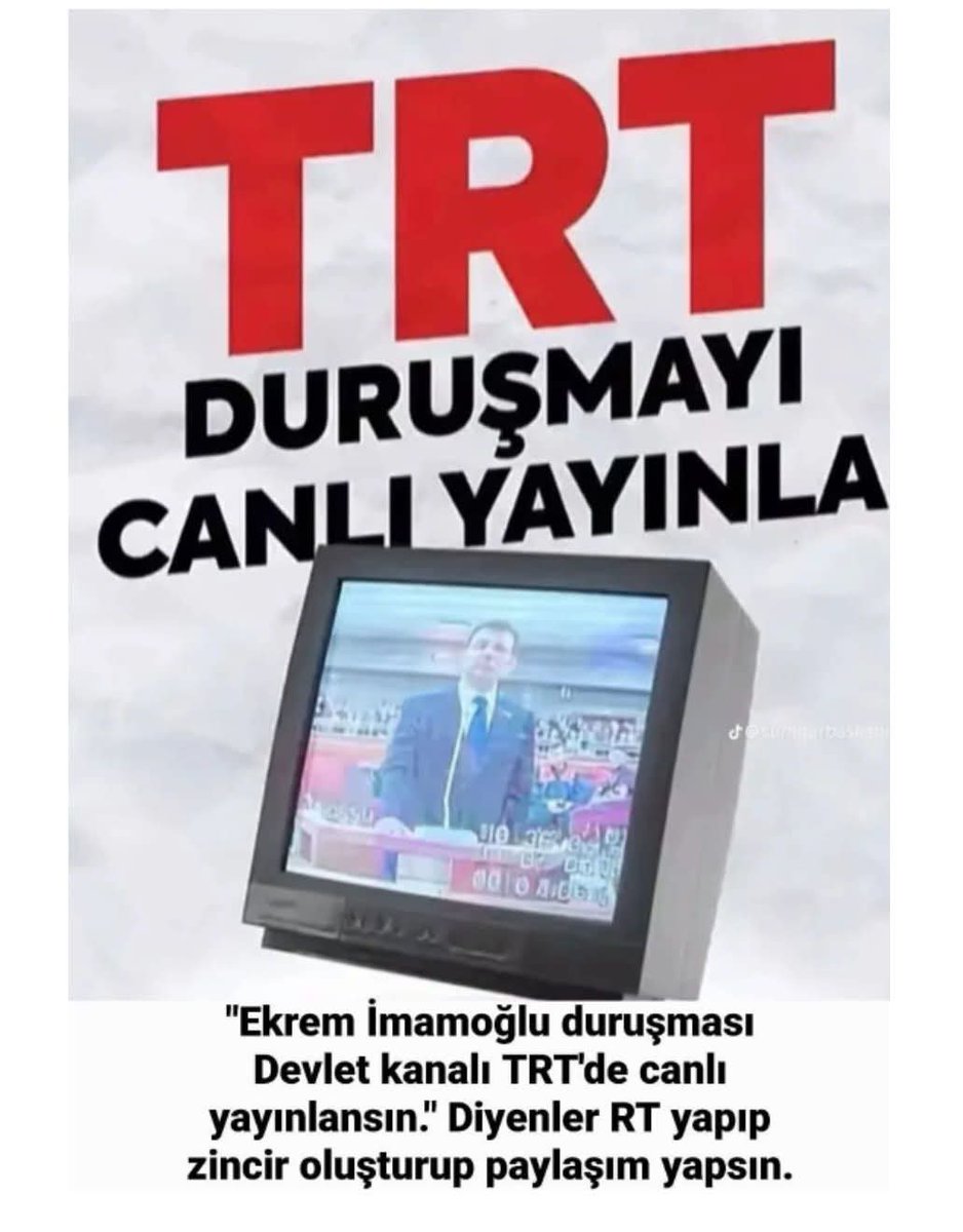 EKREM İMAMOĞLU, 
ÜMİT ÖZDAĞ DAVALARI  TRT'DE CANLI YAYINLANSIN DİYEN KAÇ KİŞİYİZ?