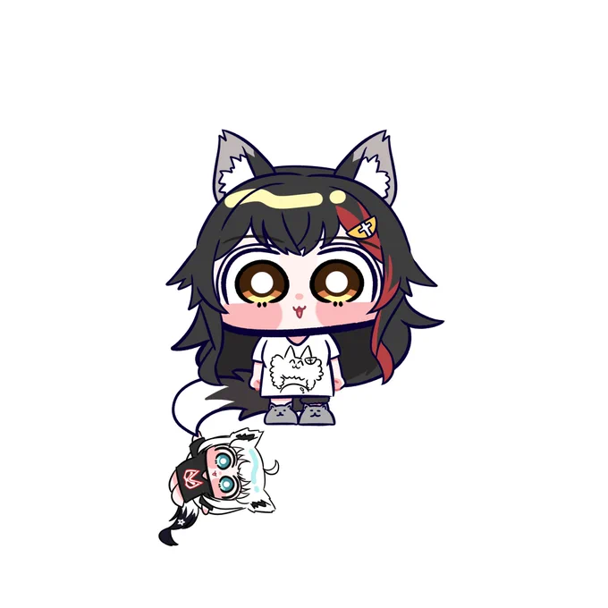 ミオしゃにぶら下がりキーツネ! #絵フブキ #みおーん絵 