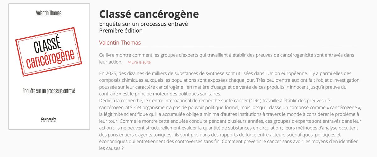 📖 Classé cancérogène. Enquête sur un processus entravé

Par Valentin Thomas <a href="/Cermes3/">Cermes3</a> aux <a href="/EditionsScpo/">Presses Sciences Po</a> mai 2025
pressesdesciencespo.fr/fr/book/?gcoi=…