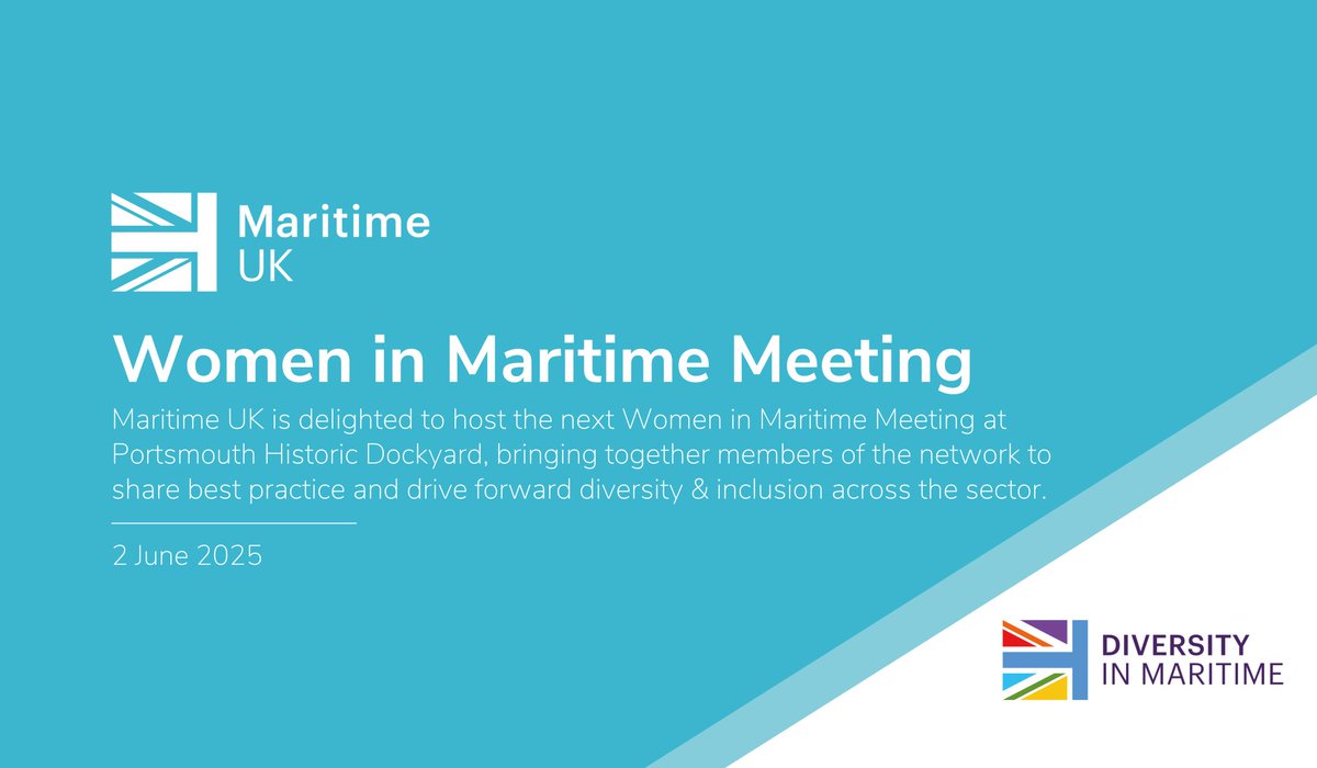 On 2 June, <a href="/MaritimeUK/">Maritime UK</a> hosts the next #WomenInMaritime meeting at <a href="/PHDockyard/">Portsmouth Historic Dockyard</a>. Our CEO Deborah Layde, Chair of #WomenInMaritimeNetwork, will open &amp; close the event, setting the tone for a vital conversation on advancing #GenderDiversity in #Maritime.
maritimeuk.org/events/events/…