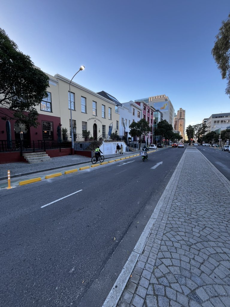 ROLAND (@rolandpostma) on Twitter photo <a href="/garyjkennedy/">Gary Kennedy</a> <a href="/tacticallyurban/">LJ</a> <a href="/young_urbanists/">Young Urbanists South Africa</a> <a href="/activeforumcpt/">Active Mobility Forum</a> It is semi protected. Whilst construction is still on-going. We will cover 40% of the lane with protected barriers.
The biggest win from this pilot is that it shows how the private sector fund this & this standard will be used by the <a href="/CityofCT/">City of Cape Town</a> for cycling lanes going forward. <a href="/garyjkennedy/">Gary Kennedy</a> <a href="/tacticallyurban/">LJ</a> <a href="/young_urbanists/">Young Urbanists South Africa</a> <a href="/activeforumcpt/">Active Mobility Forum</a> It is semi protected. Whilst construction is still on-going. We will cover 40% of the lane with protected barriers.
The biggest win from this pilot is that it shows how the private sector fund this & this standard will be used by the <a href="/CityofCT/">City of Cape Town</a> for cycling lanes going forward.