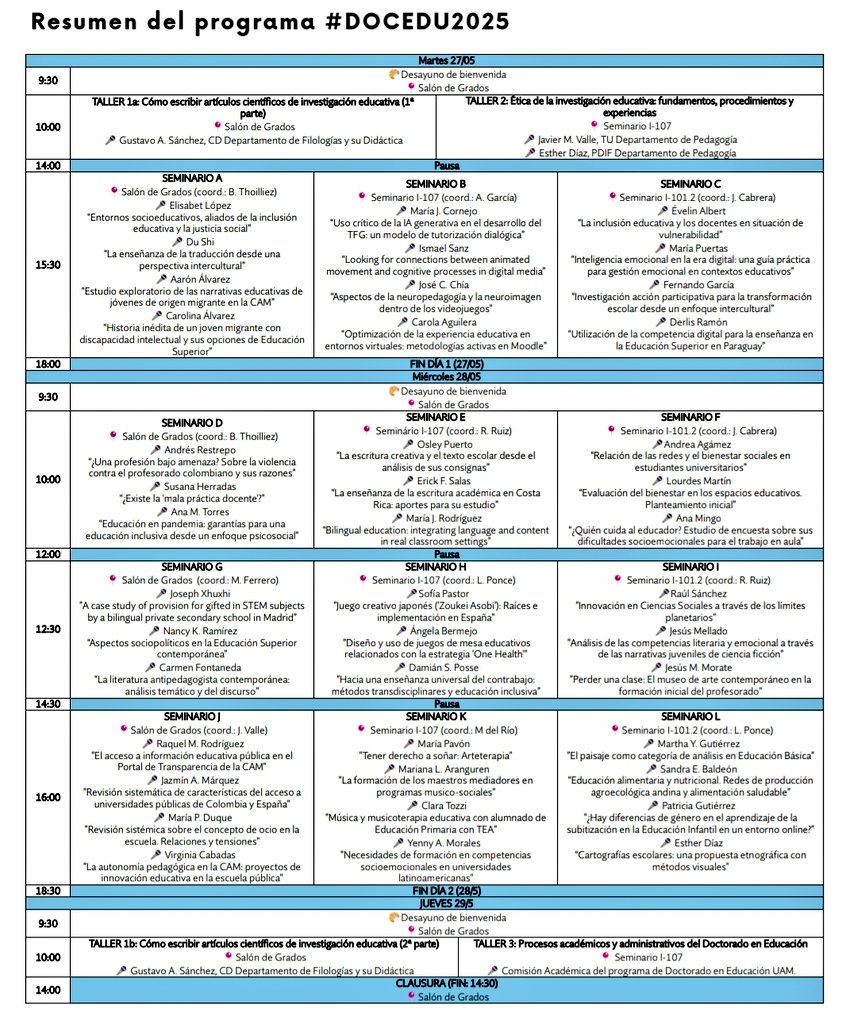 Bianca Thoilliez (@bthoilliez) on Twitter photo En el marco de las actividades Semana del Doctorado <a href="/UAM_Madrid/">UAM Autónoma Madrid</a> promovida por <a href="/EDoctorado_UAM/">Escuela de Doctorado UAM</a> arrancan hoy las X Jornadas del Doctorado en Educación #DOCEDU2025 en <a href="/FaculEDUAM/">FACULTAD DE FORMACIÓN DEL PROFESORADO Y EDUCACIÓN</a>
👇👇👇 En el marco de las actividades Semana del Doctorado <a href="/UAM_Madrid/">UAM Autónoma Madrid</a> promovida por <a href="/EDoctorado_UAM/">Escuela de Doctorado UAM</a> arrancan hoy las X Jornadas del Doctorado en Educación #DOCEDU2025 en <a href="/FaculEDUAM/">FACULTAD DE FORMACIÓN DEL PROFESORADO Y EDUCACIÓN</a>
👇👇👇
