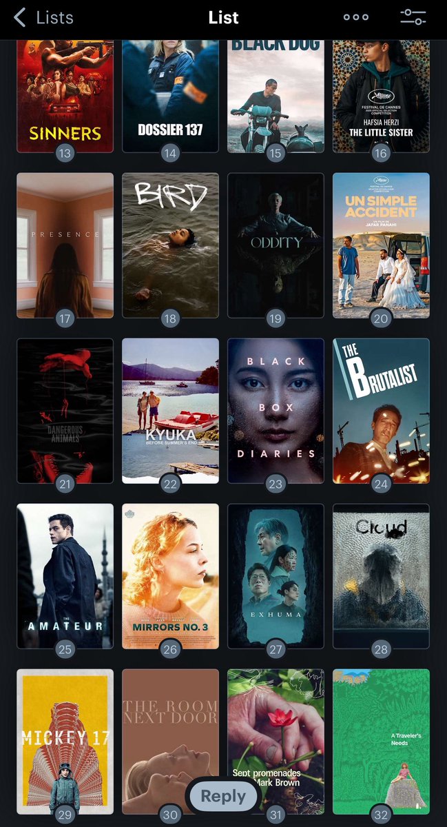 MimeOsen's tweet image. Sous réserve que Résurrection de Bi Gan sorte cet automne, auquel cas il sera le nº1 du classement, comme nous sommes à la moitié de l’année, voici mon top 50 des films sortis ou qui vont sortir au cinéma de 2025 sur Letterboxd 🎬