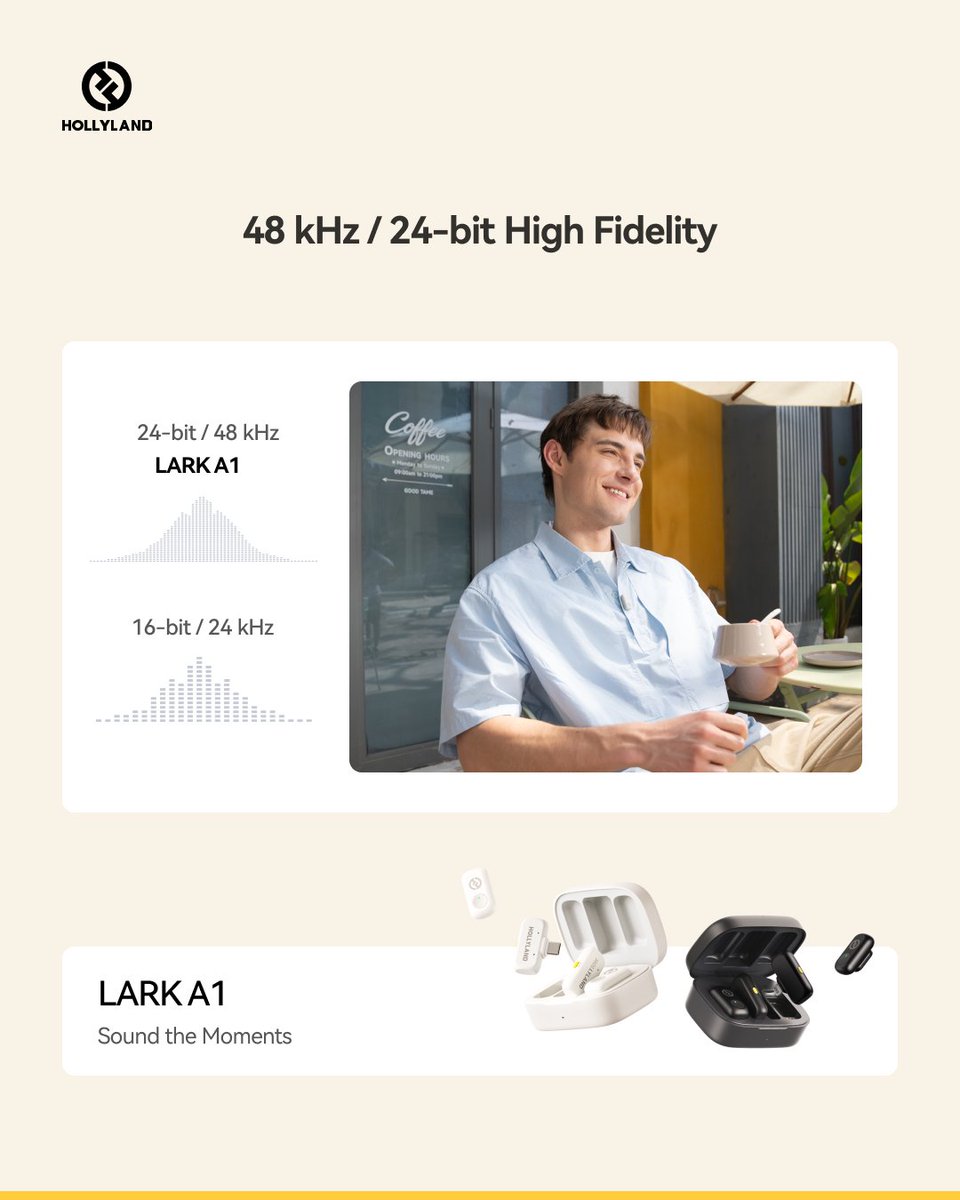 1️⃣Let's check the key features of the new wireless microphone LARK A1 !🔎
🔶48 kHz/24-bit High Fidelity
🔶120 dB Sound Pressure Level
🔶3-Level Intelligent Noise Cancellation
👉LINK HERE: hollyland.info/3Skoyo0