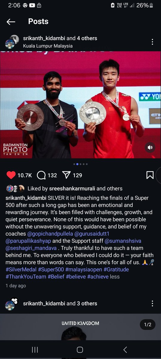 Sreevarshadevv's tweet photo. Kidambi Srikanth has been exceptional in the finals of Malaysian open. He has always been a proficient badminton player but resilience is what makes him different🔥Hats off to that sheer determination. Welcome back champ🎉🇮🇳❤️ https://t.co/jr64wqTx3H