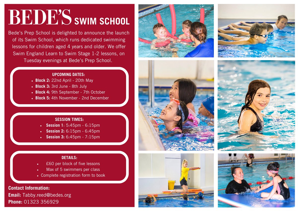 We have some spaces left for our Tuesday evening Swim School - open to all children aged 4 years and older. We offer Swim England Learn to Swim Stage 1-2 lessons, priced at £60 per five lessons. 

If you are interested, please complete this Google form: ow.ly/qMLX50VFhi8