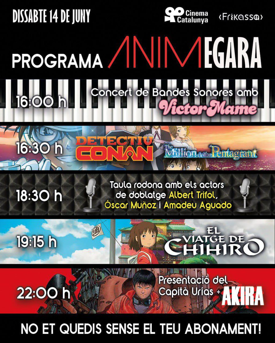 Cinema Catalunya (@cinemacatalunya) on Twitter photo Recordeu que ja tenim a la venta les entrades i els abonaments d'ANIMEGARA!! El 14 de juny al <a href="/CinemaCatalunya/">Cinema Catalunya</a>
No t'ho perdis!!!
Entrades i abonaments a cinemacatalunya.cat Recordeu que ja tenim a la venta les entrades i els abonaments d'ANIMEGARA!! El 14 de juny al <a href="/CinemaCatalunya/">Cinema Catalunya</a>
No t'ho perdis!!!
Entrades i abonaments a cinemacatalunya.cat