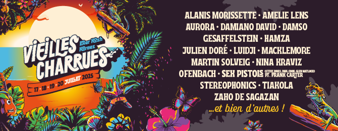 La programmation des Vieilles Charrues 2025 est désormais complète ! 🎉

Rendez-vous à Carhaix du 17 au 20 juillet, pour 4 jours de fête sous les palmiers (bretons) ! 🌴🤍

🎟️Billetterie disponible dès maintenant sur SeeTickets : bit.ly/3SdUOZY