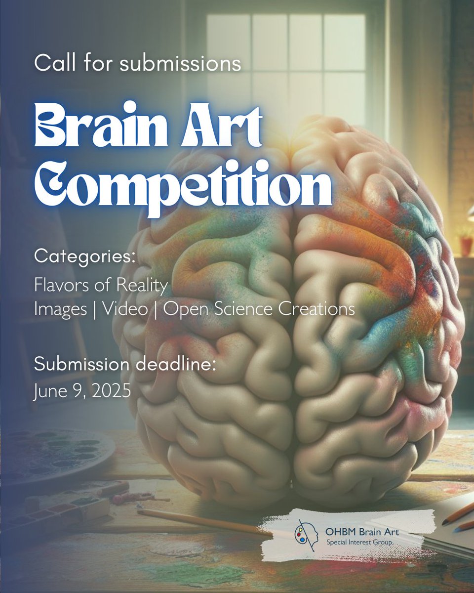 🚀📢 The call for submissions to our #BrainArt Competition is officially OPEN 🎉
📆 Submit your work by June 9 using this form: forms.gle/CFTyLK6LQwTCZY…
🖥️ For more info and details about how to participate, visit our website ohbm-brainart.github.io/competition.ht…