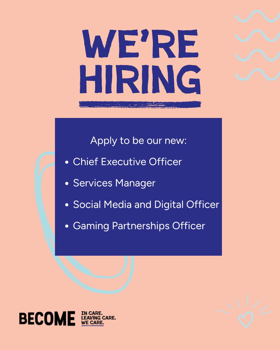 Do you want to change the care system for the better? Join us!

Check out our current vacancies:

Chief Executive Officer
Services Manager
Social Media and Digital Officer
Gaming Partnerships Officer

BecomeCharity.org.uk/Jobs