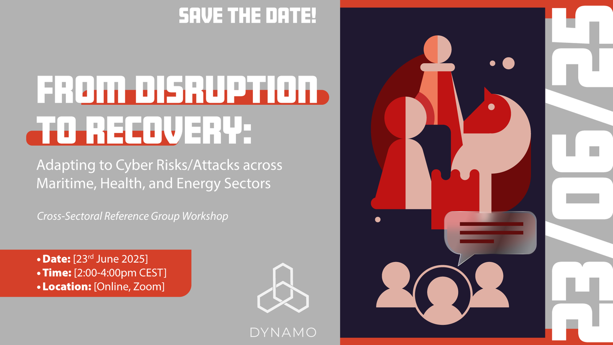 📢 Save the Date! 📢
 Join us for our upcoming virtual #DYNAMO Workshop on 23rd June 2025 from 14:00 to 16:00 CET! 
    📋 Topics: Adapting to cyber risks across maritime, health and energy sectors 
     Register here:   kpmgireland.zoom.us/meeting/regist…
#healthcare #energy #maritime