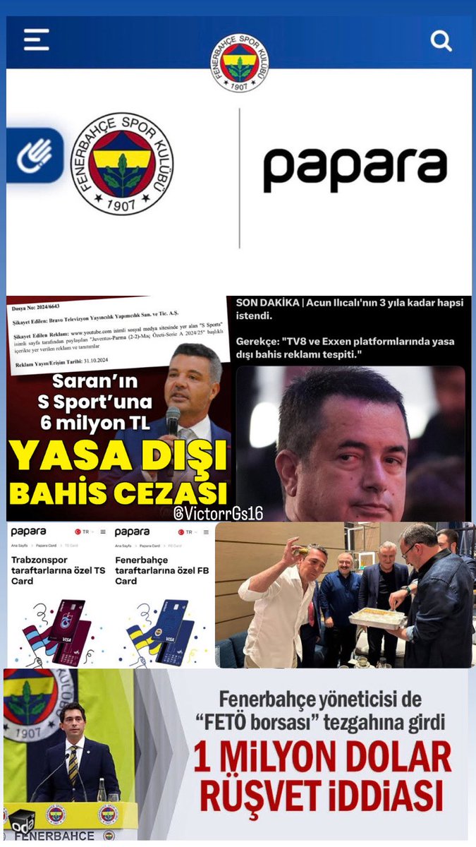 Acun Ilıcalı İllegal Bahis soruşturma ✅
Sadettin S. İllegal Bahis soruşturma ✅
Burak Kızılhan Fetö borsası                     ✅
PAPARA para aklama kayyum                ✅

Sütte leke var bizde yok diyenlerin geçmişi.. Yersen 😉