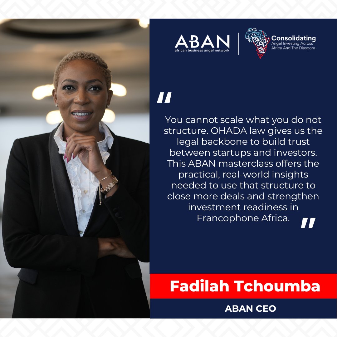 One legal system. Seventeen countries. Endless opportunity. 

Discover how #OHADA law is building investor confidence across Francophone Africa in an upcoming masterclass put together by <a href="/ABANAngels/">ABAN Angels</a> on OHADA &amp; Equity Investment

Spots are filling fast! 

🔗bit.ly/3RZtwqc