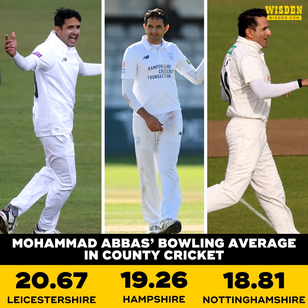 Leicestershire: 79 wickets in 19 matches
Hampshire: 180 wickets in 47 matches.
Nottinghamshire: 16 wickets in 3 matches.

Mohammad Abbas’ consistency in county cricket is simply unbeatable 👏

#MohammadAbbas #couuntycricket2025