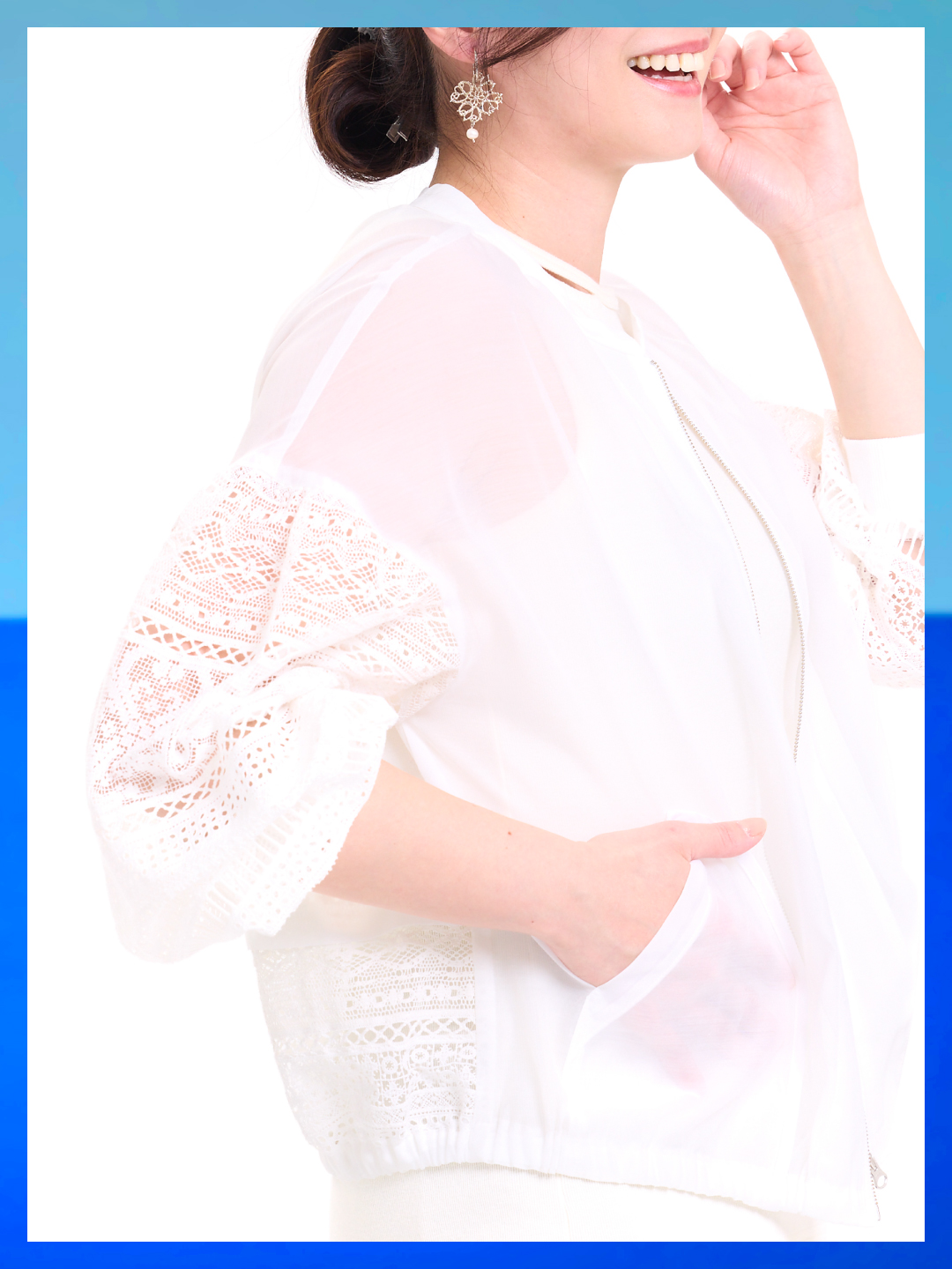 【RIVE DROITE】シアーブルゾン(F)オフホワイト 2023SS レース シアー ブルゾン HUIT 全2色｜hit231-0294【1