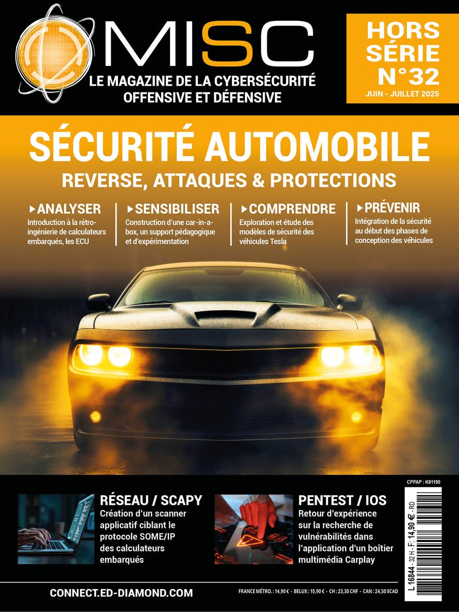 Ça y est, notre hors-série spécial sécurité automobile est disponible en kiosque, mais aussi en ligne =&gt;boutique.ed-diamond.com/nouveautes/177… (frais de ports offerts ou lecture en ligne immédiate) ! #cybersécurité #automotive