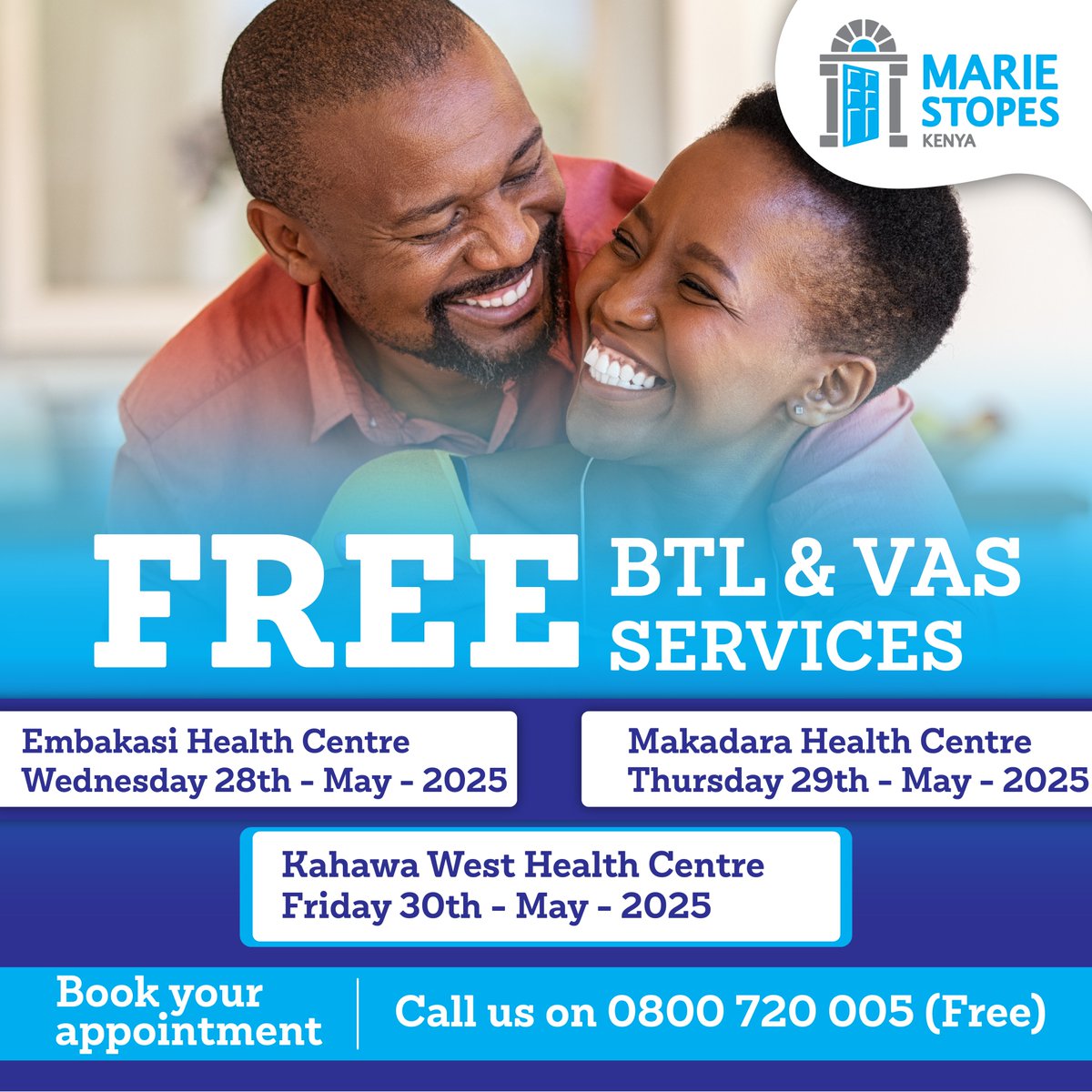 We're excited to announce that we will be providing FREE Vasectomy and Tubal Ligation services in Nairobi this May.
Click the link below to book your appointment. mariestopes.or.ke/book-an-appoin… or call us on 0800720005.