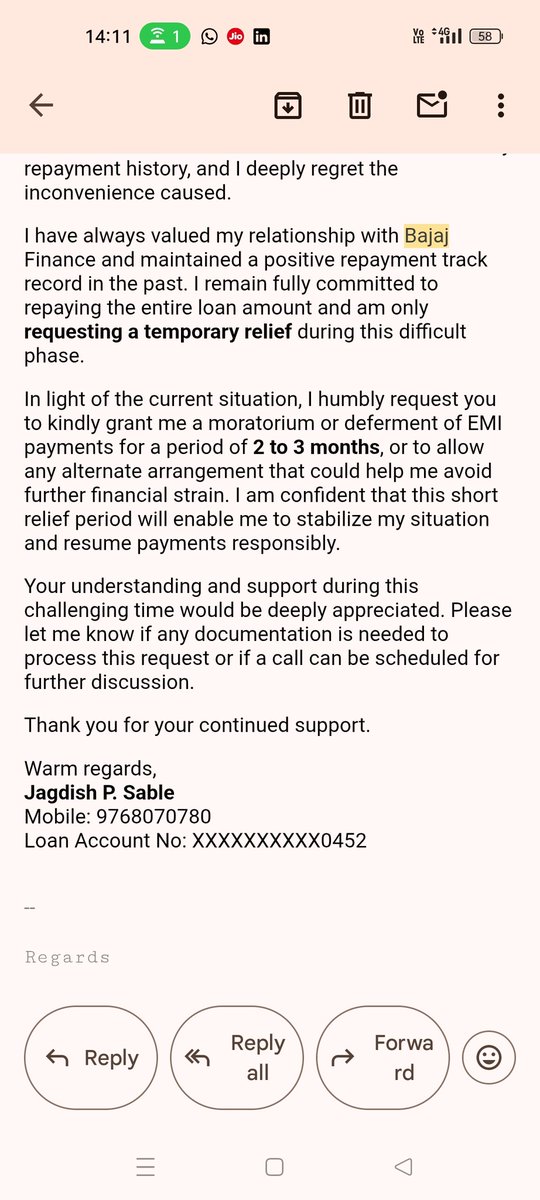 jagdishsable's tweet photo. P577PPL9250452 i am job less that's way I am not able to pay this month and alreday  send mail on wecare but not reply. me for my side please don't harrasment me @Bajaj_Finserv @ bajaj _finance https://t.co/XpkM3BrTG9