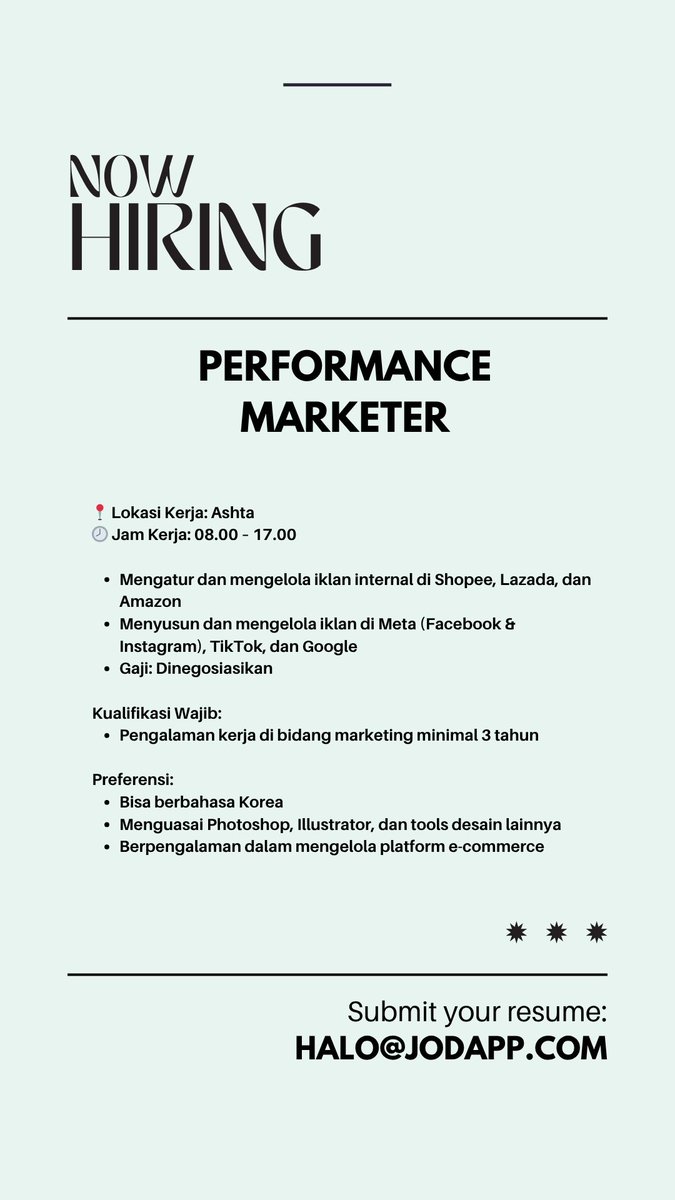 adekdohyon's tweet photo. GUYS ada lowongan untuk Merchandiser, Performance Marketer, sama Web Designer. Lebih detail lihat di foto yaaa

lowongan kerja jakarta loker jkt lokerjkt #lowongankerja #hiring https://t.co/KVccGL7XUb