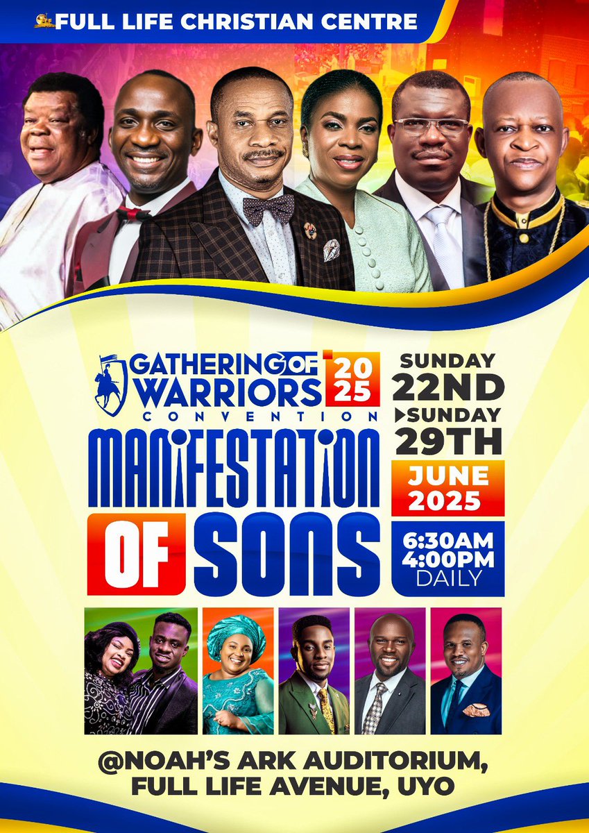 rev_ntia's tweet photo. FULL LIFE 25th Anniversary
GATHERING OF WARRIORS CONVENTION
@ #fulllifenoahsarkuyo
Sunday 22 - Sunday 29 June 2025
#prepare #pray #publicize #participate
#gatheringofwarriors2025
#celebration #encounter #blessing
#nomanbutjesus https://t.co/h89rUwytIf